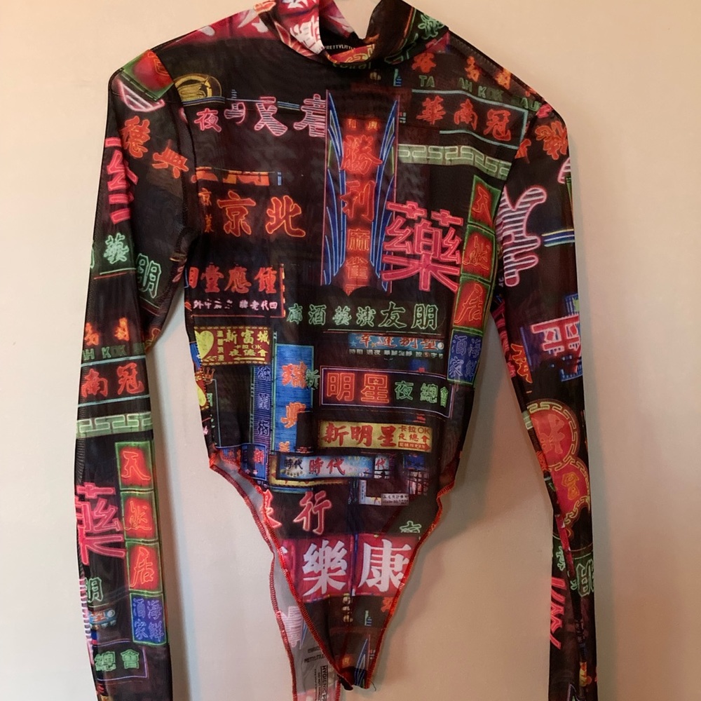 Cool Tokyo pattern sheer body suit